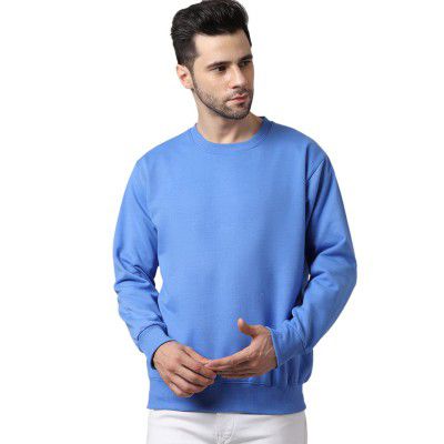 VIMAL JONNEY Fleece Round Neck Solid Blue Sweatshirt for Men-SW_RRN_Solid_01-P