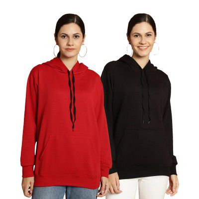 VIMAL JONNEY Multicolor Solid Hooded Cotton Fleece Sweatshirt for Women (Pack of 2)-VIMAL50923