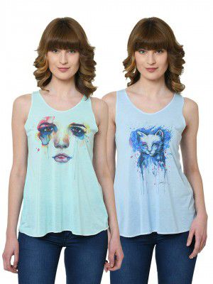 VIMAL JONNEY Multicolored Sleeveless Tank Tops for Women (Pack of 2)