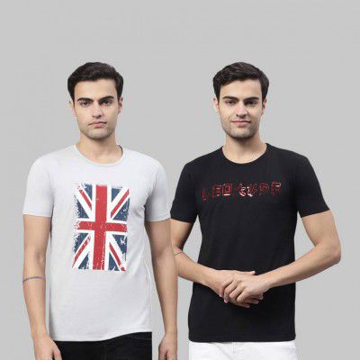 VIMAL JONNEY Pack of 2 Men Printed Round Neck Cotton Blend Multicolor T-Shirt