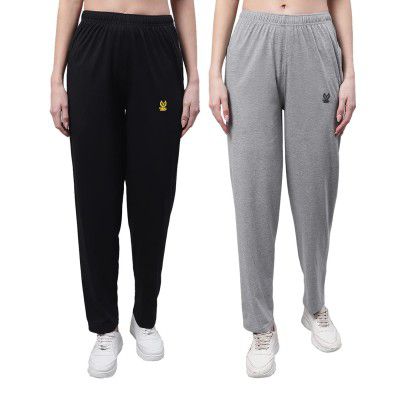 VIMAL JONNEY Regular fit Cotton Trackpant for Women (Pack of 2)-D10_BLK_MLG_002-P