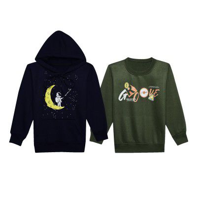 VIMAL JONNEY Unisex-Child Printed Hooded Cotton Fleece Sweatshirt (Pack Of 2)