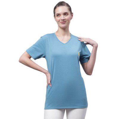 VIMAL JONNEY Women V Neck Cotton Solid Regular Fit T-Shirt-V_Anthraa_001-P