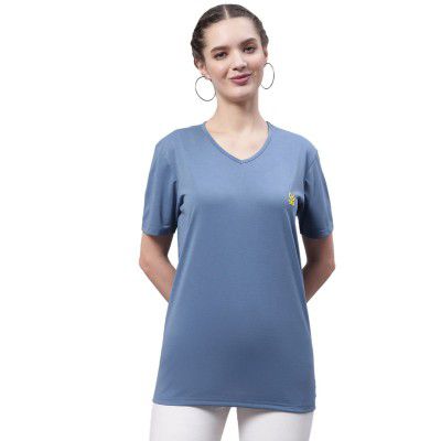VIMAL JONNEY Women V Neck Cotton Solid Regular Fit T-Shirt-V_Anthraa_001-P