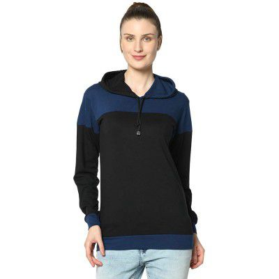 VIMAL JONNEY Women's Cotton Blend Full Sleeve T-Shirt with Hoodie Black and