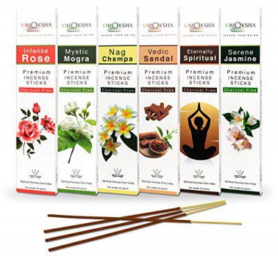 Vimoksha Agarbatti for Pooja Fresh Incense Sticks Pack-6 Natural Fragrance of Rose Sandalwood Mogra Spiritual Jasmine Nag Champa