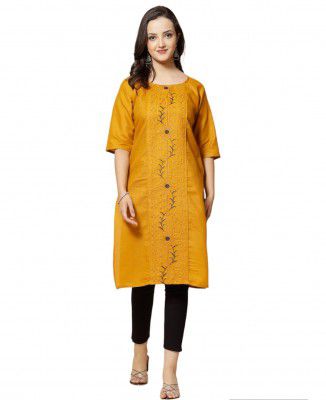 VINHCHIC Women's A-Line Cotton Embroidery Green Kurti|BottleGreen