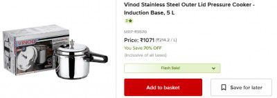 Vinod Stainless Steel Outer Lid Pressure Cooker - Induction Base - 5 L