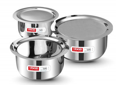 Vinod Stainless Steel Tope Set with Lid - 3 Pcs | 1, 1.4, & 1.8 litres - 2 Year Warranty