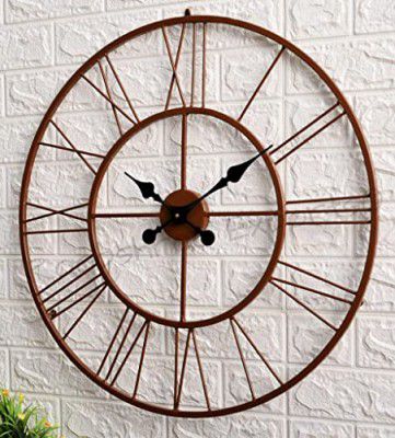 Vintage Clock Iron Hand-Crafted Large Copper Abstract Analog Wall Clock (60X60 Cms, Brown, Copper)