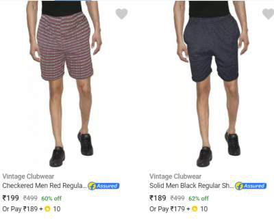 Vintage Clubwear Men Regular Shorts Under Rs.200