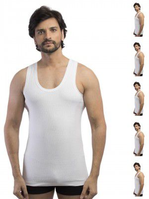 VIP Linear Men's Regular Fit 100% Cotton Rib Vest - Pack Of 6