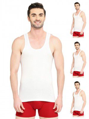 VIP Men's Supreme White Round Neck 100% Cotton Vest - White