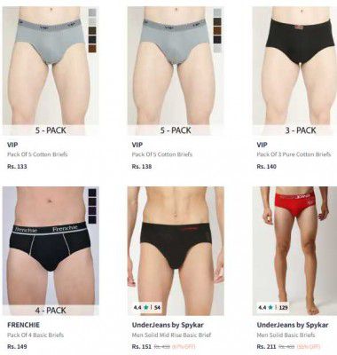 VIP Pack Of 5 Cotton Briefs Starting @ Rs. 133