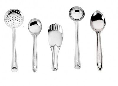 Vipron Heavy Stainless Steel Cooking and Serving Spoon Set, 5-Pieces, Silver