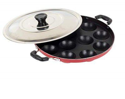 Vipron Non Stick Appam Patra 12 Cavity with Stainless Steel Lid and Silicon Brush