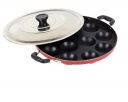 Vipron Non Stick Appam Patra 12 Cavity with Stainless Steel Lid and Silicon Brush...