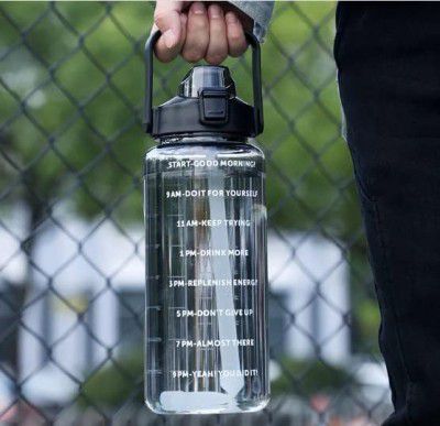 VISBY INDIA 2 L Capacity Belt Straw Transparent Motivational Water Bottles  (Black) | Dealsmagnet.com