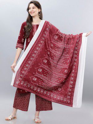 Vishudh Maroon & White Printed Dupatta