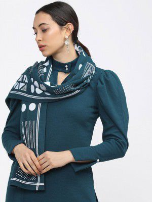 Vishudh Teal Blue & White Printed Dupatta