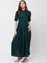 Vishudh Women Green Solid A-Line Kurta...