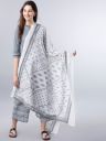 Vishudh Women Grey & White Ethnic Printed Pure Cotton Dupatta...