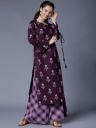Vishudh Women Purple & Grey Printed Kurta with Checked Palazzos...
