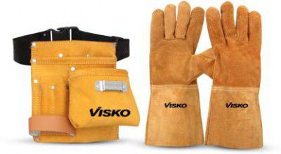 VISKO VLB 026 Tools Kit With Leather Tool Bag With 5 Pockets And Welding Hand Gloves Tool Belt (Multicolor)