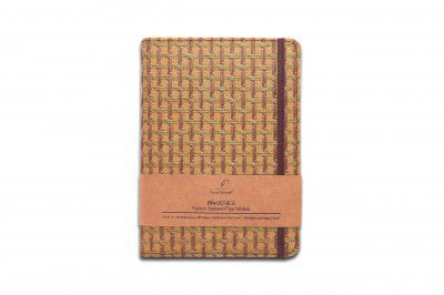 Visual Echoes™ “EKA” Series Premium Handwoven Paper Cover Undated Eco-Friendly Notebook/Diary with Elastic Closure – Hardbound, Ruled, A5, Natural Shade 188 Pages, 75GSM- Brown & Green