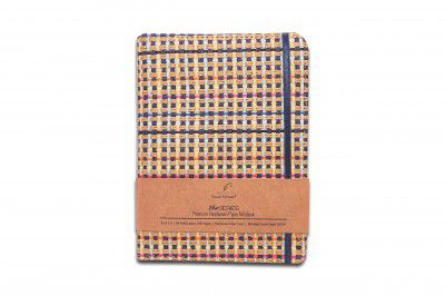 Visual Echoes™ “EKA” Series Premium Handwoven Paper Cover Undated Eco-Friendly Notebook/Diary with Elastic Closure – Hardbound, Ruled, A5, Natural Shade 188 Pages, 75GSM -Blue Jute Texture