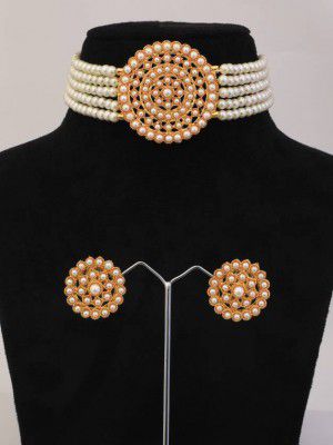 Vita Bella Alloy Gold-plated Gold, White Jewel Set  (Pack of 1)