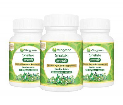 VitaGreen SHALLAKI - For Joint Pain & Arthritis, 500 mg, 180 Capsules (Pack of 3) 100% Natural, Herbal