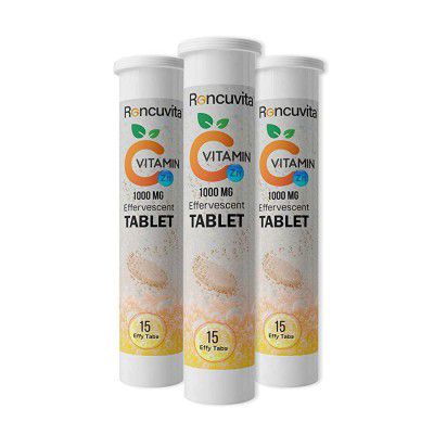 Vitamin C Antioxidant 1000mg and Zinc, Immunity Booster With Natural Amla Extract- 15 Effervescent Tablets Orange Flavour Per Tube