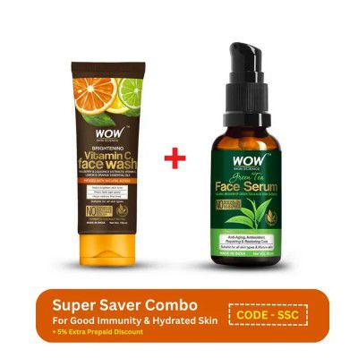 WOW Skin Science - Vitamin C Face Wash + Green Tea Face Serum For Healthy Skin