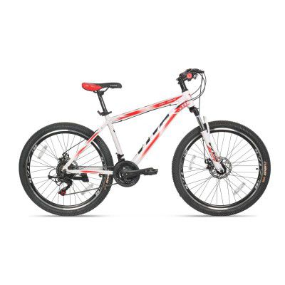 Viva ALMA 26T Multispeed Alloy 21-Speed MTB Mountain Cycle for Adults with Shimano Gear & Dual Disc Brakes (White-Red)