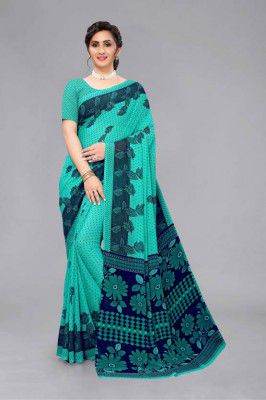 VIVA N DIVA  Floral Print Bollywood Georgette, Art Silk Saree  (Light Green)