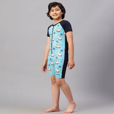 Viva Swimming OKSS-359 Swimwear Suit, Half Sleeves 1 Piece Swimming Wear, Swimming Costume for Kids for Swimming, Diving, Cycling, Aerobics