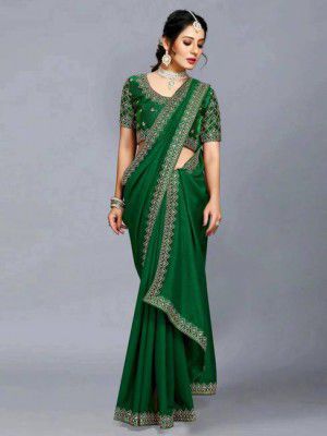 Vivan Fab  Embroidered Banarasi Pure Silk, Art Silk Saree (Green)
