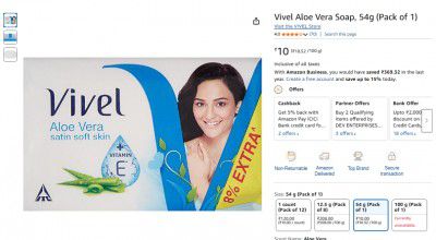 Vivel Aloe Vera Soap, 54g (Pack of 1)