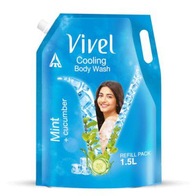 Vivel Exfoliating Body Wash, Mint & Cucumber, Moisturising Shower Gel, 1500ml