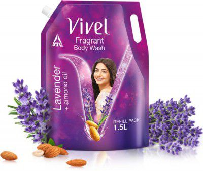 Vivel Fragrant Body Wash Lavender & Almond Oil Shower Gel, Supersaver XL Refill Pouch (1500 ml)