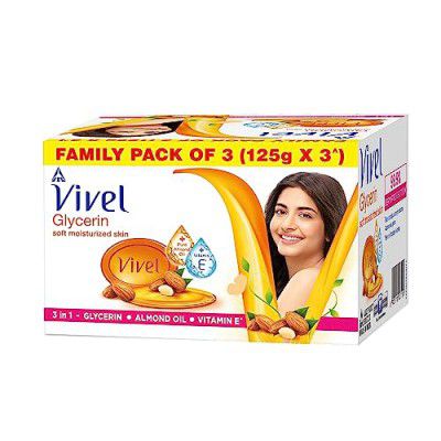 Vivel Glycerin Bathing Bar Soap for Soft Moisturized Skin - (125gx3)