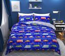 VJK FAB Queen Size Kids Bedsheet Car/Truck Cartoon Design Bedsheet for Double Kids Room, 90x100 Inches Size with 2 XL Size Pillow Covers, Sky Blue Color...