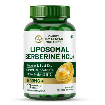Vlado's Himalayan Organics Liposomal Berberine for weight loss HCL+ 1500mg+ with Piperine, Chromium, Bitter Melon, Bael, Gudmar & Vitamin B12-10 Veg Tablets