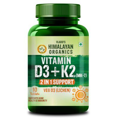 Vlado’s Himalayan Organics Vitamin D3 600 IU + K2 as MK7 Supplement - 10 Veg Tablets