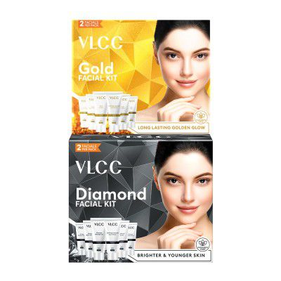 VLCC Gold Facial Kit & VLCC Diamond Facial Kit - 60g Each (Pack of 2)