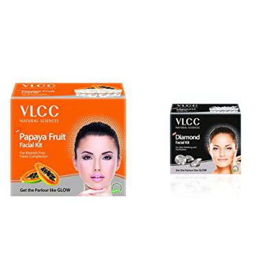 VLCC Papaya Fruit Facial Kit, 60g And VLCC Diamond Facial Kit, 50g+10ml