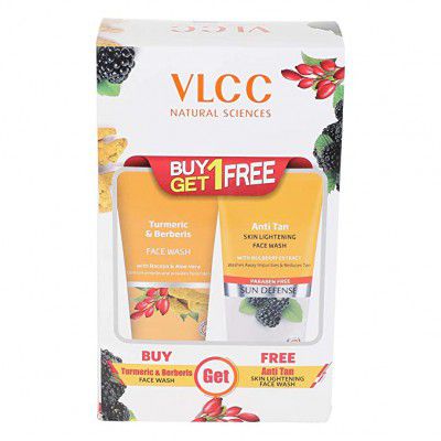 VLCC Vlcc Turmeric & Berberis Face Wash + Anti Tan Skin Lightening Face Wash (Buy 1 Get 1) (Each 150ml), 150 ml with Buy 1 Get 1 Free