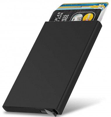 VOGARD Mens Aluminium Metal RFID Protected Smart Pop Up Wallet (Black)