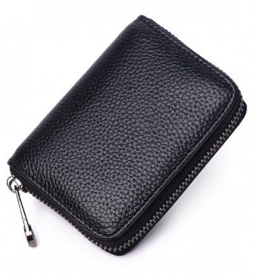 VOGARD Unisex Genuine Leather Wallet with Zipper | RFID Blocking Card Holder Zipper Wallet (POP51-Black)